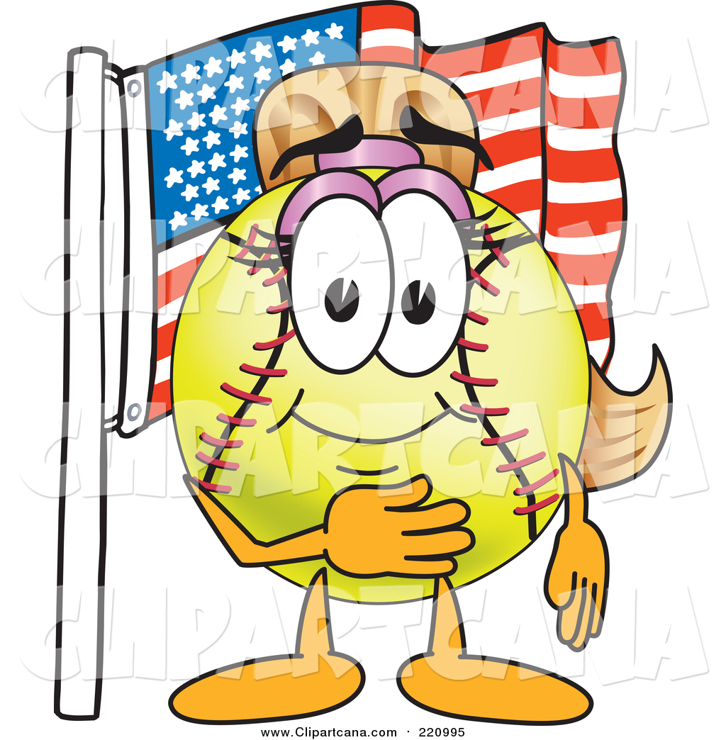 1024x1044 Clip Art Of A Girly Softball Character By An American Flag By