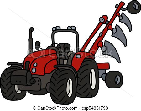 450x355 The Red Tractor With A Plow. The Hand Drawing Of A Red Eps