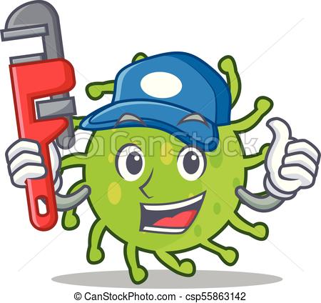 450x424 Plumber Green Bacteria Mascot Cartoon Vector Illustration Eps