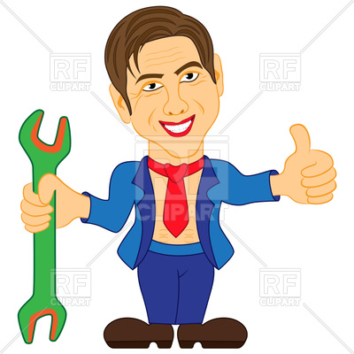400x400 Plumber Man Holds Big Wrench Royalty Free Vector Clip Art Image