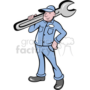 300x300 Royalty Free Plumber Carrying Big Wrench 388441 Vector Clip Art