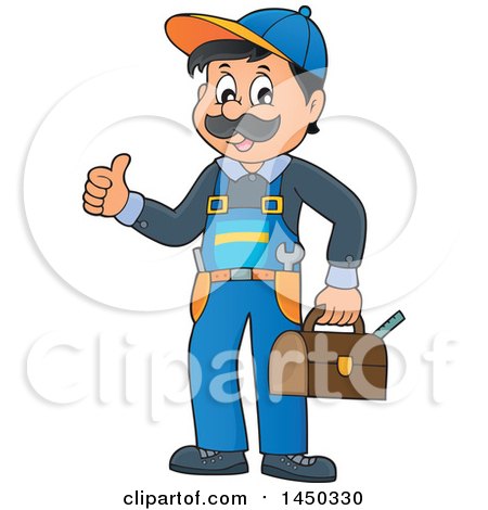 450x470 Clipart Graphic Of A Happy Male Plumber Holding A Tool Box