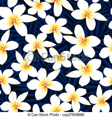 450x470 Tropical White Frangipani Plumeria Flower Seamless Pattern