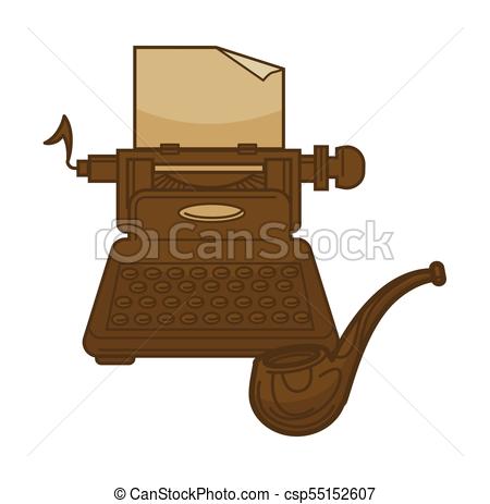 450x463 Vintage Typewriter And Writer Old Smoking Pipe Vector Icons