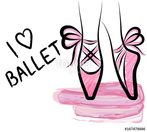 500x450 Watercolor Pointe Shoes With Ribbon Bow. Hand Drawn Art Work