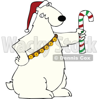 400x400 Cartoon Of A Christmas Polar Bear Holding A Candy Cane And Wearing