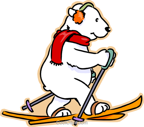 480x425 Polar Bear Cross Country Skiing Royalty Free Vector Clip Art