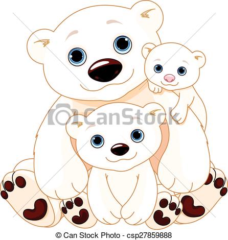 446x470 Big Polar Bear Family. Illustration Of Mommy And Daddy Bears