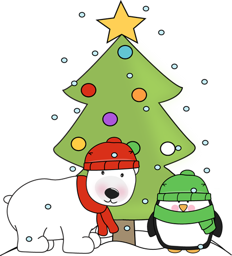453x500 Christmas Clip Art Penguin, Polar Bear, And Christmas Tree