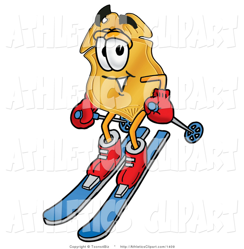 1024x1044 Clip Art Of A Gold Police Badge Mascot Cartoon Character Skiing