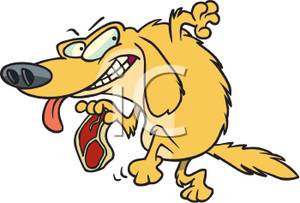 300x203 Clip Art Image A Dog Sneaking Away With A Steak