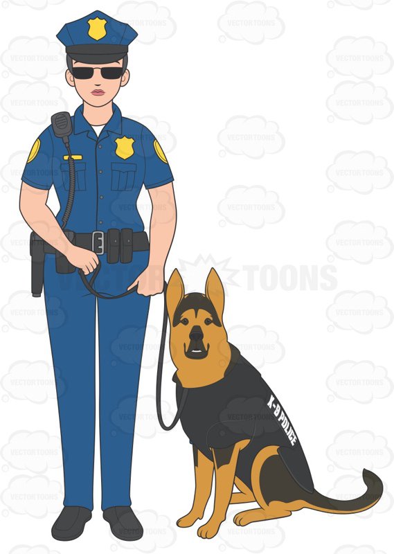 569x800 Female Police Officer Standing With Her K9 Cartoon Clipart