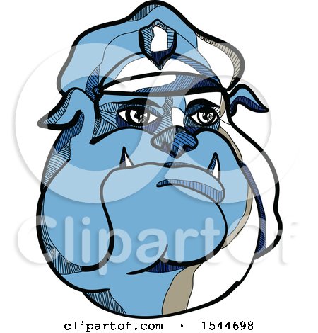 450x470 Clipart Of A Sketched Blue Bulldog Police Man Wearing A Hat
