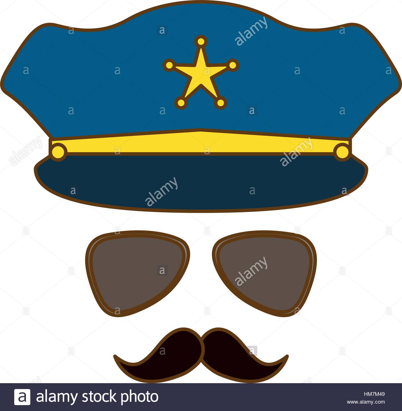 1300x1329 Blue Hat, Glasses And Mustache Police Icon Vector Illustration
