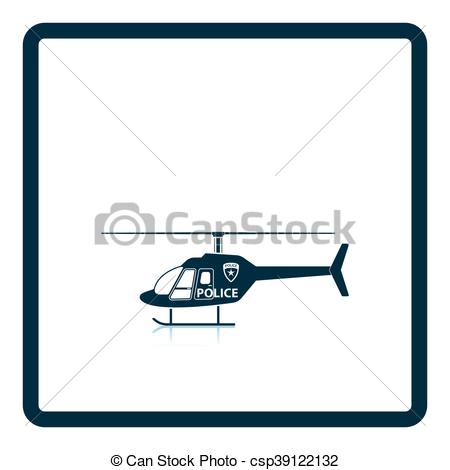 450x470 Police Helicopter Icon. Shadow Reflection Design. Vector