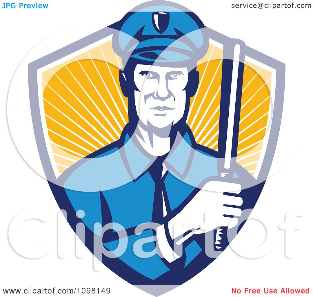 1080x1024 Clipart Retro Police Officer Holding A Baton In A Shield Or Rays
