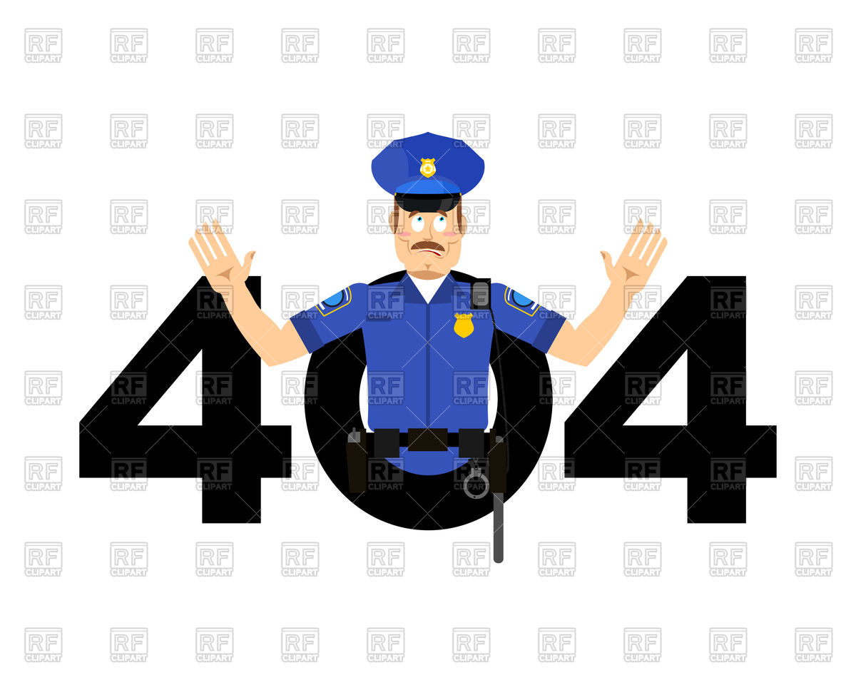 1200x974 Error 404. Policeman Surprise. Royalty Free Vector Clip Art Image
