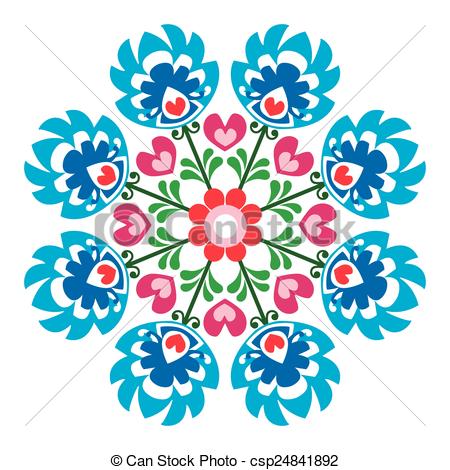 450x470 Polish Round Folk Art Pattern Decorative Floral Vector Eps