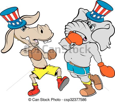 450x397 Political Boxing. Vector Cartoon Art Of The Republican Vector