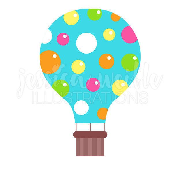 600x600 Blue Polka Dot Hot Air Balloon Cute Digital Clipart Hot Air