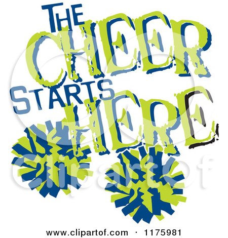 450x470 Cartoon Of Green And Blue The Cheer Starts Here Text With Pom Poms