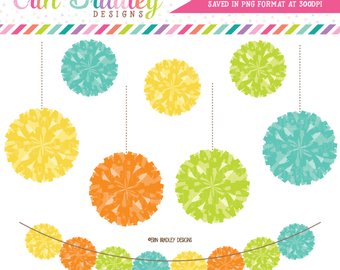 340x270 Preppy Pom Pom Garland Clipart Commercial Use Digital Clip Art