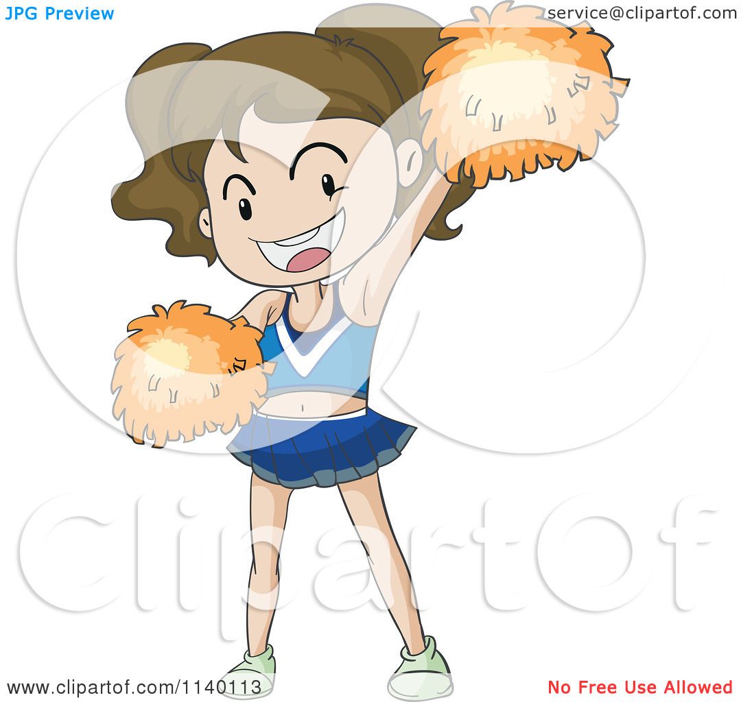 1080x1024 Cartoon Of A Brunette Cheerleader With Orange Pom Poms