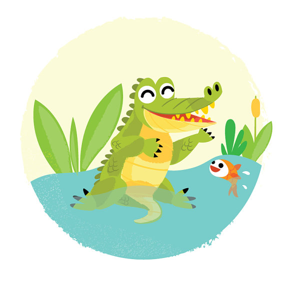 570x562 Digital Download Clipart Alligator Crocodile Fish Pond Jpeg