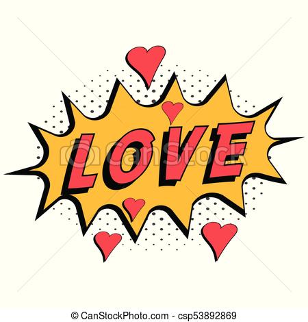 450x470 Comic Book Word Love With Hearts Pop Art Style With Halftone
