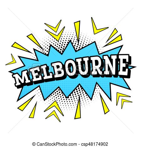 450x470 Melbourne. Comic Text In Pop Art Style. Vector Illustration Vector