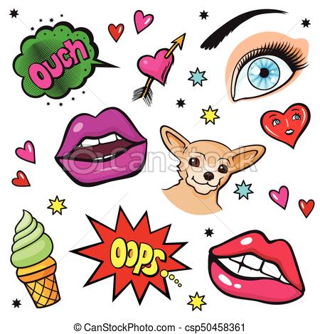 450x470 Pop Art Style Background. Background With Fashion Patch Clip