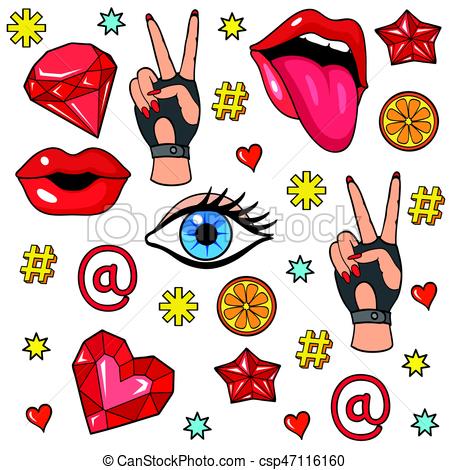 450x470 Pop Art Style Stickers. Background With Fashion Patch Clip Art