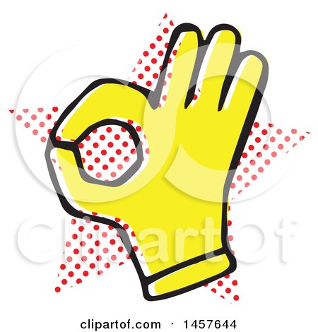 450x470 Clipart Of A Pop Art Styled Yellow Ok Hand Over A Halftone Star