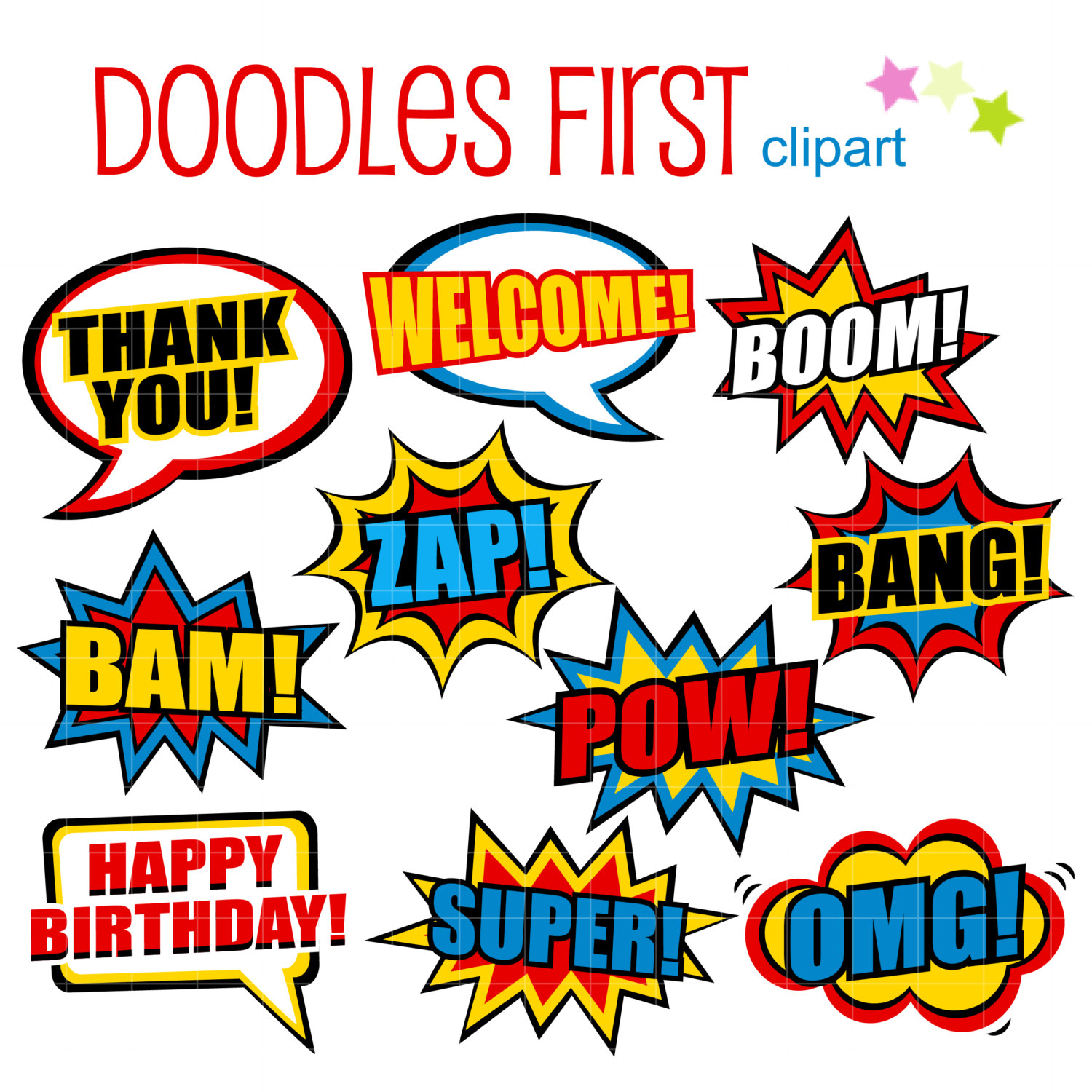 1500x1500 Pop Art Comic Phrases Digital Clip Art For Scrapbooking Card