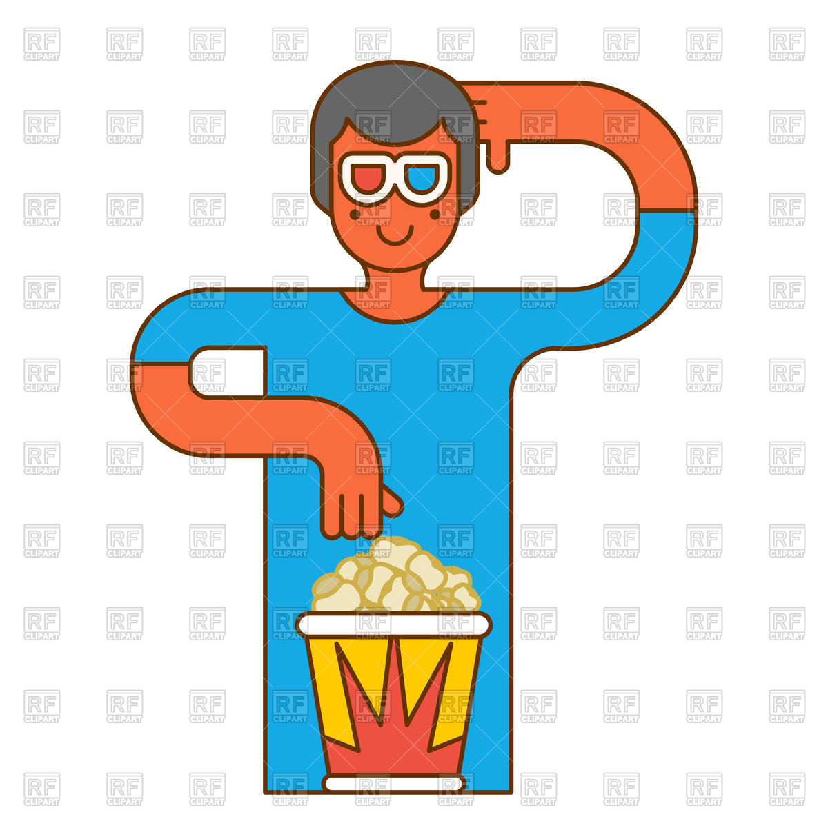 1200x1200 Moviegoer With Popcorn In Stereo Glasses Royalty Free Vector Clip