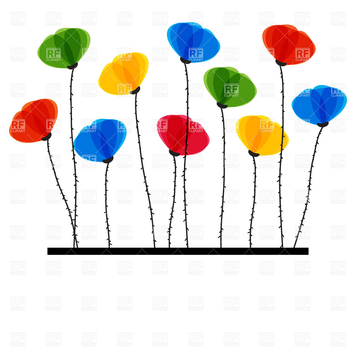 1200x1200 Ten Colorful Poppies Royalty Free Vector Clip Art Image