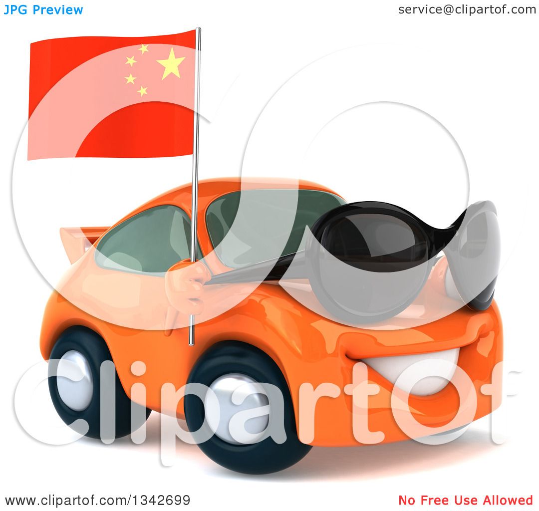 1080x1024 Clipart Of A 3d Orange Porsche Car Wearing Sunglasses, Facing