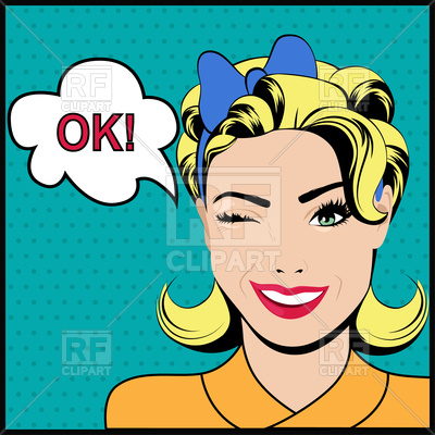 400x400 Pop Art Winking Woman With Speech Bubble Royalty Free Vector Clip