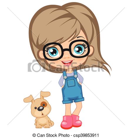 450x470 Portrait Of A Cute Girl In Glasses Isolated Vector Clip Art