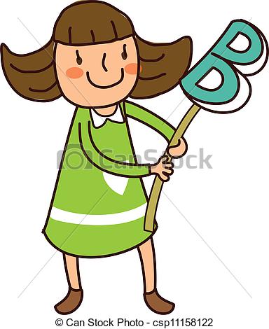 384x470 Portrait Of Girl Holding Alphabet B Vector Illustration