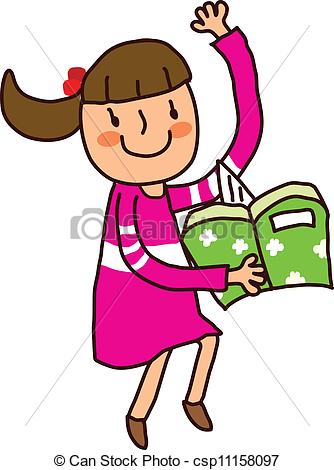 334x470 Portrait Of Girl Holding Book Eps Vectors