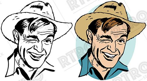504x280 A Winking Man Wearing A Straw Farmer's Hat Vintage Retro Clipart