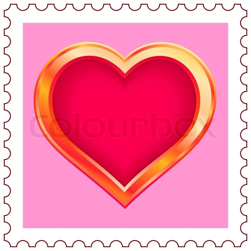 800x800 Stylized Gold Valentine Heart On Postage Stamp Stock Vector