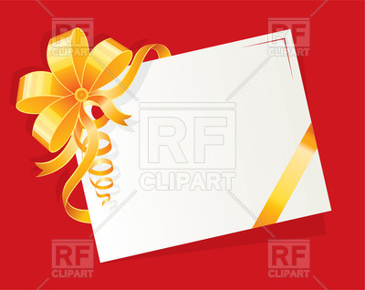 400x318 Blank Postcard With Gold Bow And Ribbon On Red Background Royalty