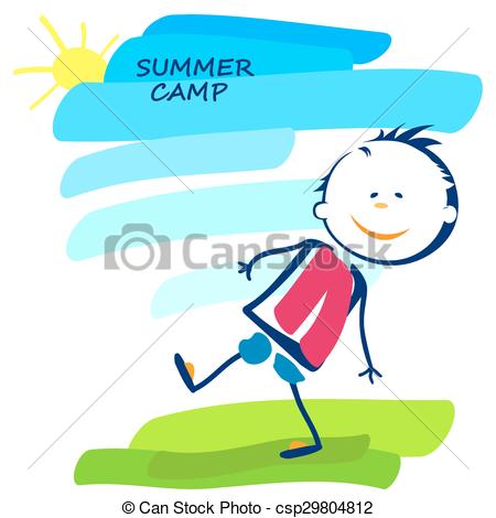 450x470 Summer Camp Poster With Happy Little Boy Vector Clip Art