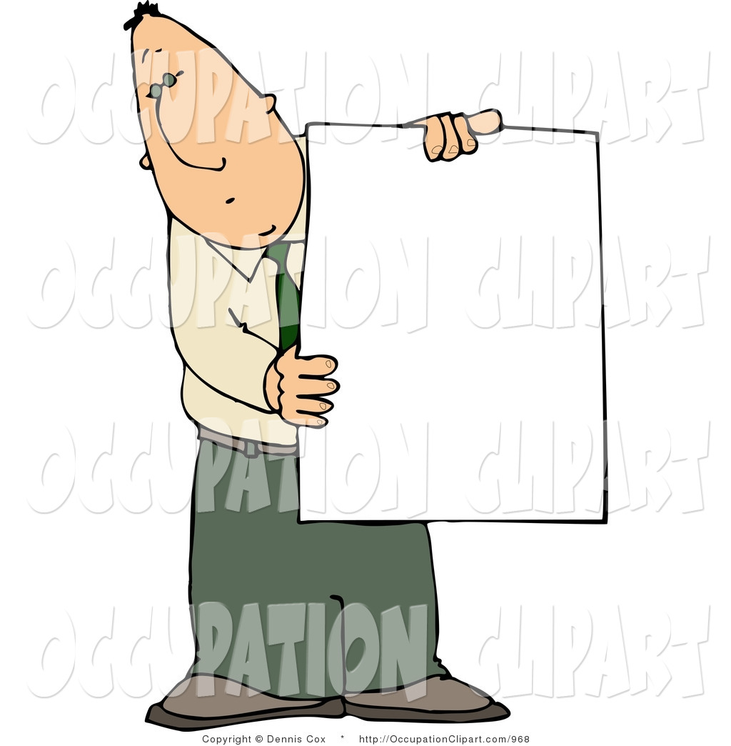 1024x1044 Clip Art Of A Businessman Holding A Blank Poster Board Sign In His