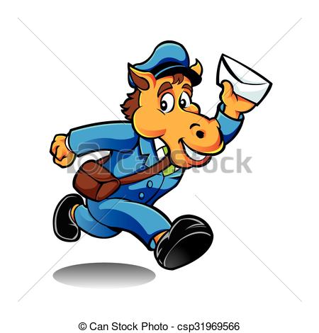 450x470 Horse Postman Character Delivering Mail Clip Art Vector