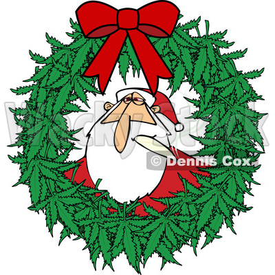 400x400 Clipart Of A Cartoon Stoned Christmas Santa Claus Smoking A Joint