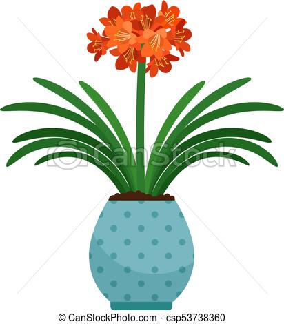 412x470 Clivia House Plant In Flower Pot, Vector Icon On White Clip Art