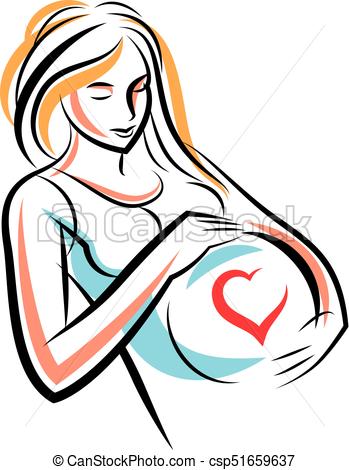349x470 Pregnant Elegant Woman Expects Baby, Hand Drawn Vector Vectors